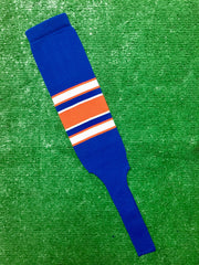 Baseball Stirrups 8" Royal Blue with White and Orange Stripes with Trim