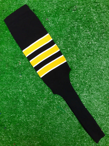 Baseball Stirrups 4" or 8" Black with Gold Stripes Trimmed with White