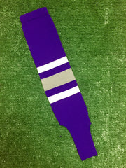 Baseball Stirrups 4" Purple with Thin White Thick Gray Thin White Stripes