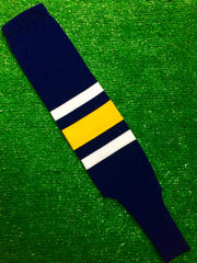 Baseball Stirrups 5" Navy with Thin White Thick Gold Thin White Stripes