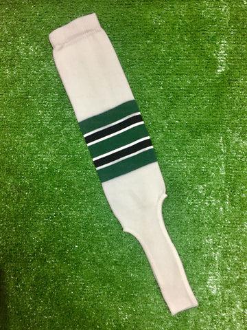 Baseball Stirrups 6" White with Dark Green, Black and White Stripes