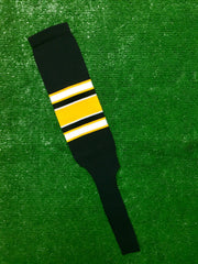 Baseball Stirrups 8" Black with White and Gold Stripes with Trim