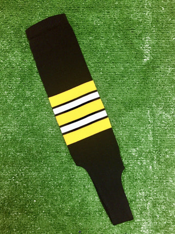 Baseball Stirrups 5" Black with Gold, White and Black Stripes