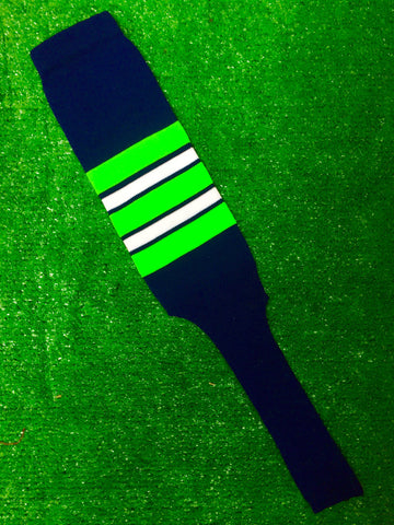Baseball Stirrups 8" Navy Blue with Neon Green White and Navy Stripes