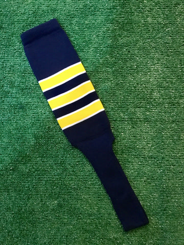 Baseball Stirrups 8" Navy Blue with Gold Stripes Trimmed with White