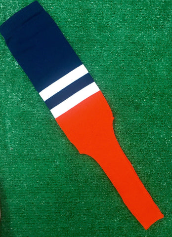 Baseball Stirrups 8" Navy with Two White Stripes Orange Bottom