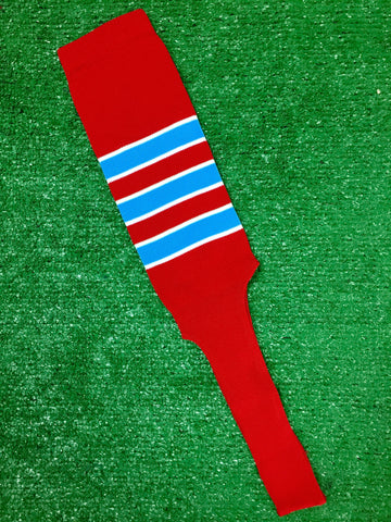 Baseball Stirrups 4", 6" or 8" Red with Columbia Blue Stripes Trimmed with White