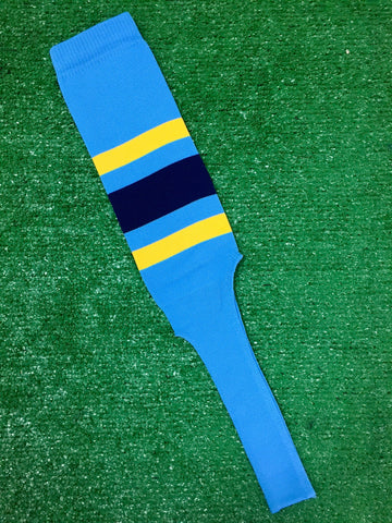 Baseball Stirrups 8" Columbia Blue with Thin Gold Thick Navy Thin Gold Stripes