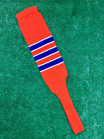Baseball Stirrups 4" or  8" Orange with Royal Blue Stripes Trimmed with White