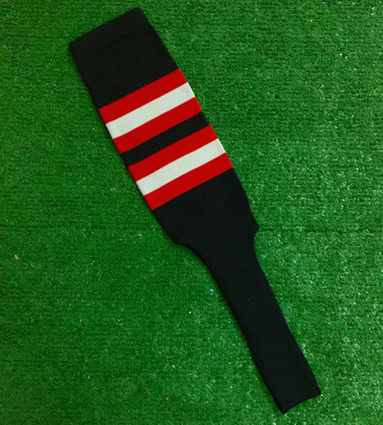 Baseball Stirrups 8" Black with Red and Gray Stripes