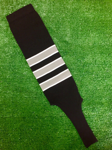 Baseball Stirrups 6" Black with Gray Stripes Trimmed with White