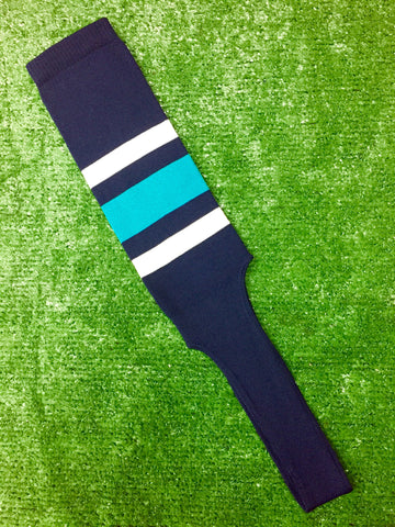 Baseball Stirrups 8" Navy with Thin White Thick Teal Thin White Stripes
