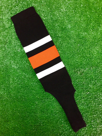 Baseball Stirrups 8" Black with Thin White Thick Orange Thin White Stripes