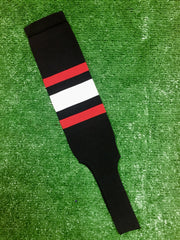 Baseball Stirrups 6" Black with Thin Red Thick White Thin Red Stripes