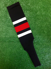 Baseball Stirrups 6" or 8" Black with Thin White Thick Red Thin White Stripes