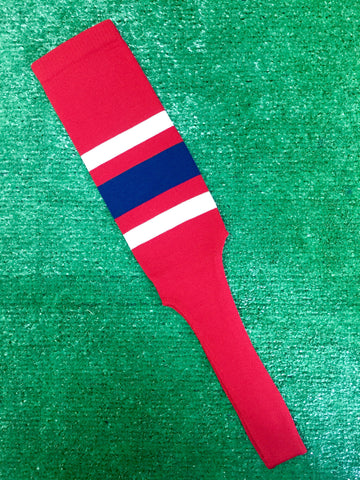 Baseball Stirrups 6" or 8" Red with Thin White Thick Navy Blue Thin White Stripes