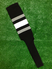 Baseball Stirrups 8" Black with Thin Gray Thick White Thin Gray Stripes