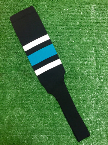Baseball Stirrups 6" or 8" Black with Thin White Thick Teal Thin White Stripes