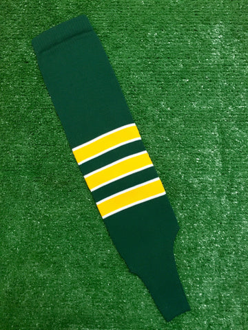 Baseball Stirrups 4", 6" or 8" Dark Green with Gold Stripes Trimmed with White