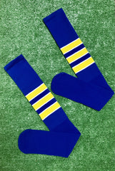 Baseball Full Length Royal Blue Sock with Three Gold Stripes with White Trim
