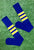 Baseball Full Length Royal Blue Sock with Three Gold Stripes with White Trim