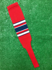 Baseball Stirrups 8" Red (Scarlet) with White and Navy Blue Stripes with Trim