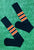 Baseball Full Length Black Sock with Three Orange Stripes with White Trim