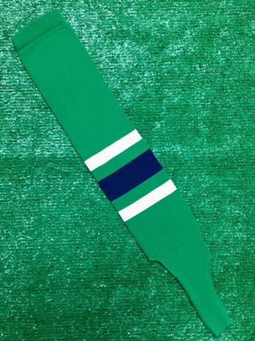 Baseball Stirrups 6" Kelly Green with Thin White Thick Navy Blue Thin White Stripes