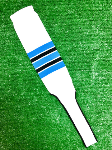 Baseball Stirrups 9" White with Columbia Blue Black and White Stripes