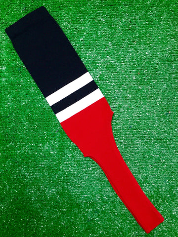 Baseball Stirrups 8" Black with Two White Stripes Red Bottom