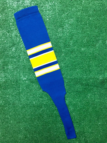 Baseball Stirrups 8" Royal Blue with White and Gold Stripes with Trim