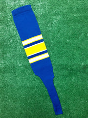 Baseball Stirrups 8" Royal Blue with White and Gold Stripes with Trim