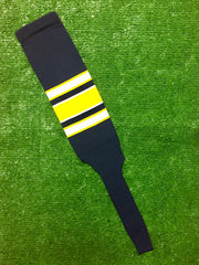 Baseball Stirrups 8" Navy Blue with White and Gold Stripes with Trim