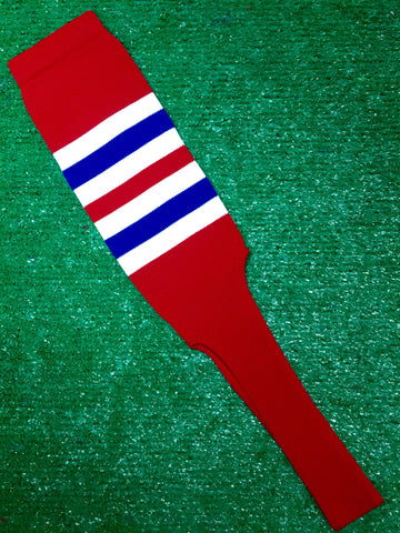 Baseball Stirrups 6" or 8" Red with White and Royal Blue Stripes