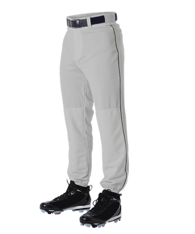 Alleson 605PLP 605PLPY Gray With Dark Green Braid Baseball Pants with Elastic Bottom