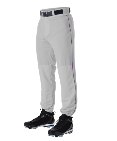 Alleson 605PLP 605PLPY Gray With Purple Braid Baseball Pants with Elastic Bottom
