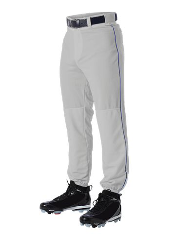 Alleson 605PLP 605PLPY Gray With Royal Blue Braid Baseball Pants with Elastic Bottom