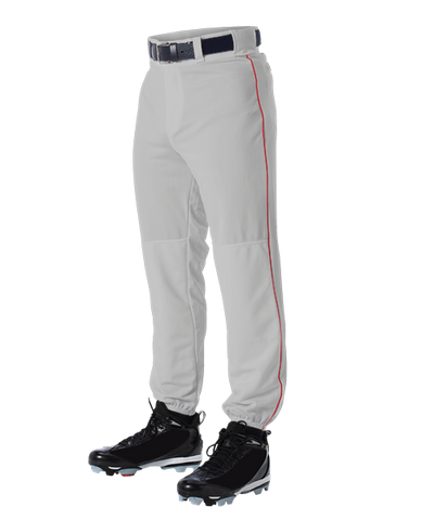 Alleson 605PLP 605PLPY Gray With Scarlet Braid Baseball Pants with Elastic Bottom