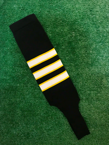 Baseball Stirrups 5" Black with White Stripes Trimmed with Gold.  (Youth)