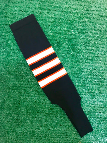 Baseball Stirrups 5" Black with White Stripes Trimmed with Orange (Youth)
