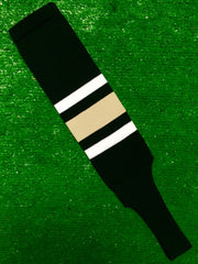 Baseball Stirrups 5" Black with Thin White Thick Vegas Gold Thin White Stripes