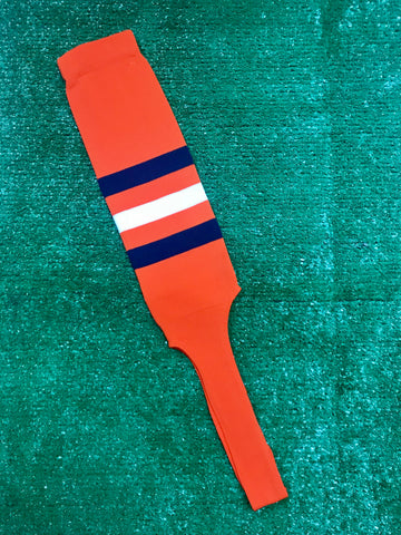 Baseball Stirrups 8" Orange with Three Stripes Navy White Navy