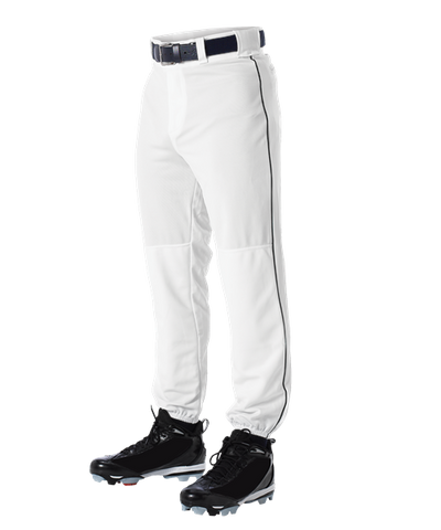 Alleson 605PLP 605PLPY White With Black Braid Baseball Pants with Elastic Bottom