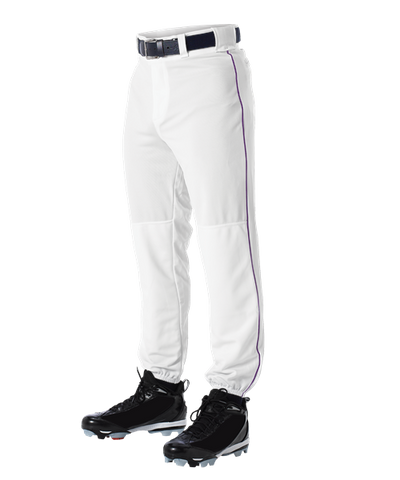 Alleson 605PLP 605PLPY White With Purple Braid Baseball Pants with Elastic Bottom