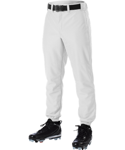 Alleson 605P 605PY White Baseball Pants with Elastic Bottom
