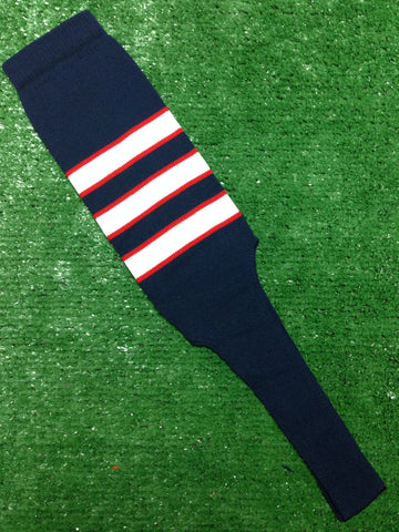 Baseball Stirrups 6" or 8" Navy with White Stripes Trimmed with Red