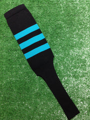 Baseball Stirrups 8" Black with Three Teal Stripes