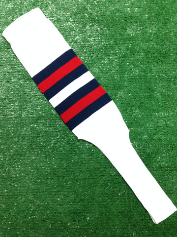 Baseball Stirrups 8" White with Navy and Red Stripes