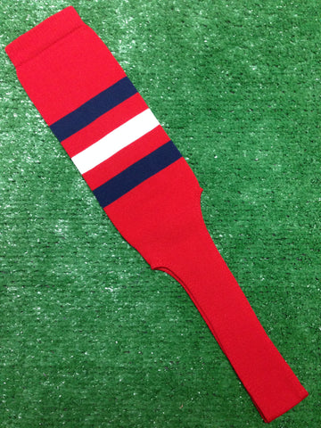Baseball Stirrups 8" Red with Three Stripes Navy White Navy